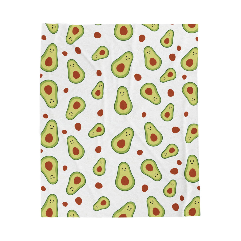 Avocado Pattern Velveteen Plush Blanket — Cute Avocado Tossed Design, Cozy Throw for Kitchen, Living Room & Gifts