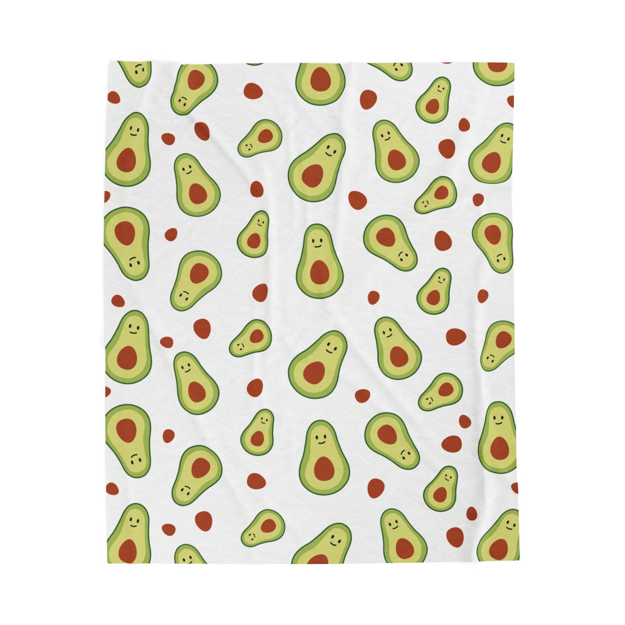 Avocado Pattern Velveteen Plush Blanket — Cute Avocado Tossed Design, Cozy Throw for Kitchen, Living Room & Gifts